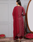 Foil Printed Chinon Flared Kurta Set with Zari Embroidery and Lace-Trimmed Dupatta