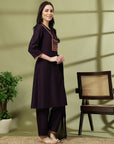 Embroidered A-Line Kurta Set with Palazzo and Lace-Detailed Dupatta