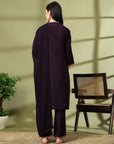 Embroidered A-Line Kurta Set with Palazzo and Lace-Detailed Dupatta