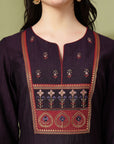 Embroidered A-Line Kurta Set with Palazzo and Lace-Detailed Dupatta