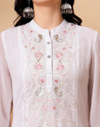 Solid A-Line Georgette Kurta with Ethnic Embroidery and Elasticated Palazzo
