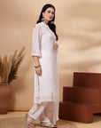 Solid A-Line Georgette Kurta with Ethnic Embroidery and Elasticated Palazzo