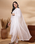 Solid A-Line Georgette Kurta with Ethnic Embroidery and Elasticated Palazzo