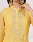 Solid A-Line Georgette Kurta with Ethnic Embroidery and Elasticated Palazzo