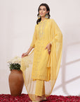 Solid A-Line Georgette Kurta with Ethnic Embroidery and Elasticated Palazzo