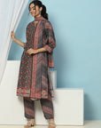 Floral Printed Silk Kurta Set with Sewroskie Work & Printed Dupatta