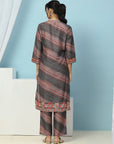 Floral Printed Silk Kurta Set with Sewroskie Work & Printed Dupatta
