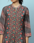 Floral Printed Silk Kurta Set with Sewroskie Work & Printed Dupatta