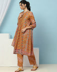 Floral Printed Silk Kurta Set with Sewroskie Work & Printed Dupatta