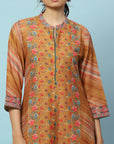 Floral Printed Silk Kurta Set with Sewroskie Work & Printed Dupatta