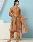 Floral Printed Silk Kurta Set with Sewroskie Work & Printed Dupatta