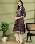 Floral Printed Flared Rayon Kurta for Women