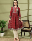 Floral Printed Flared Rayon Kurta for Women