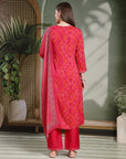 Bandhani Printed Rayon Kurta Set with Zari Embroidery & Chiffon Dupatta