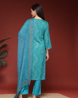 Bandhani Printed Rayon Kurta Set with Zari Embroidery & Chiffon Dupatta