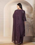 Zari Embroidered Viscose Kurta Set with Organza Dupatta & Flared Silhouette