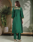 Art Silk Festive Kurta Set with Brocade Detailing, Palazzo & Lace-Edged Dupatta