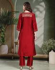 Solid A-line Silk Kurta Set with Dupatta for Women