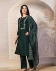 Silk Kurta Set with Sequin Embroidery, Tailored Palazzos & Zari-Trim Dupatta