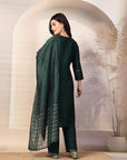 Silk Kurta Set with Sequin Embroidery, Tailored Palazzos & Zari-Trim Dupatta