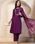 Silk Kurta Set with Sequin Embroidery, Tailored Palazzos & Zari-Trim Dupatta