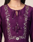 Silk Kurta Set with Sequin Embroidery, Tailored Palazzos & Zari-Trim Dupatta