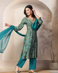 Printed Straight Chanderi Kurta Set with Dupatta for Women
