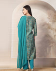 Printed Straight Chanderi Kurta Set with Dupatta for Women