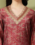 Batik Printed Modal Chanderi Kurta Set with Mirror Work & Lace Dupatta