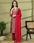 Batik Printed Modal Chanderi Kurta Set with Mirror Work & Lace Dupatta