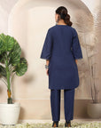 Solid A-Line Cotton Linen Co-ord Set with Embroidery