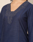 Solid A-Line Cotton Linen Co-ord Set with Embroidery