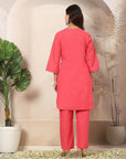 Solid A-Line Cotton Linen Co-ord Set with Embroidery