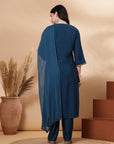 Solid A-Line Kurta Set with Zari Embroidery and Laced Dupatta
