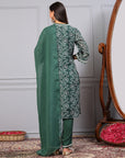 Floral Poly Chanderi Kurta Set with Lace Palazzo & Organza Dupatta