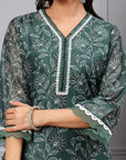 Floral Poly Chanderi Kurta Set with Lace Palazzo & Organza Dupatta