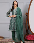Floral Poly Chanderi Kurta Set with Lace Palazzo & Organza Dupatta