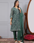 Floral Poly Chanderi Kurta Set with Lace Palazzo & Organza Dupatta