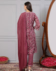 Floral Poly Chanderi Kurta Set with Lace Palazzo & Organza Dupatta