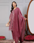Floral Poly Chanderi Kurta Set with Lace Palazzo & Organza Dupatta