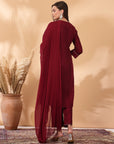Foil Print V-Neck Kurta Set with Zari Work, Palazzo & Chiffon Dupatta