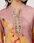 Solid Straight Linen Kurta Set with Mirror Embroidery and Dupatta