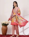 Solid Straight Linen Kurta Set with Mirror Embroidery and Dupatta