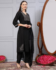 Silk Flared Kurta Set with Zari Embroidery & Solid Dupatta