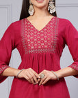 Silk Flared Kurta Set with Zari Embroidery & Solid Dupatta