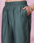 Solid Straight Viscose Kurta with Embroidered Yoke & Sequin Side Slit Palazzo