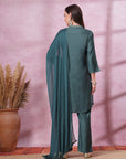 Solid Straight Viscose Kurta with Embroidered Yoke & Sequin Side Slit Palazzo