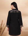 Crepe Festive Tunic with Zari Bell Sleeves & Frilled Mandarin Collar