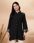 Crepe Festive Tunic with Zari Bell Sleeves & Frilled Mandarin Collar