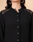 Crepe Festive Tunic with Zari Bell Sleeves & Frilled Mandarin Collar
